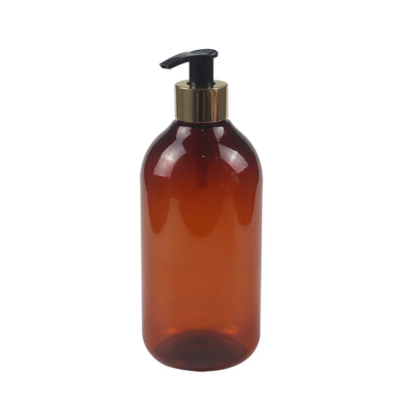 Wholesale 250ml 300ml 500ml PET Amber Black Plastic Lotion Shampoo Dispenser Pump Bottle with Gold Pump