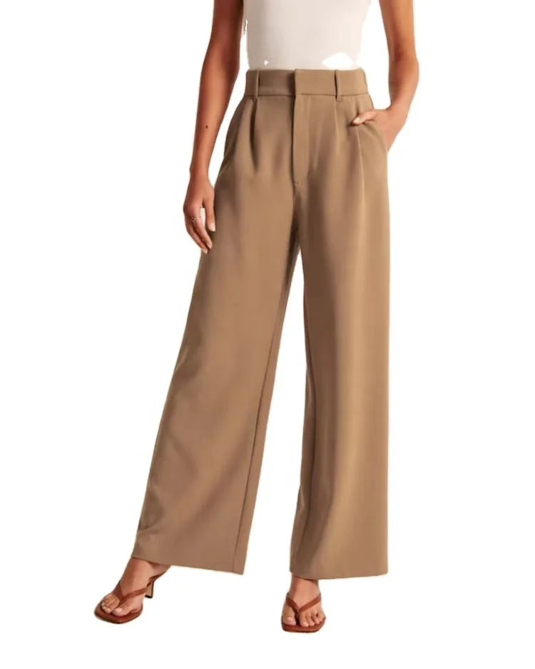 Women Spring High Waist Tailored Wide-Leg Casual Loose Wide Leg Pants Suits Pants Korean Style Solid Office Straight Pants