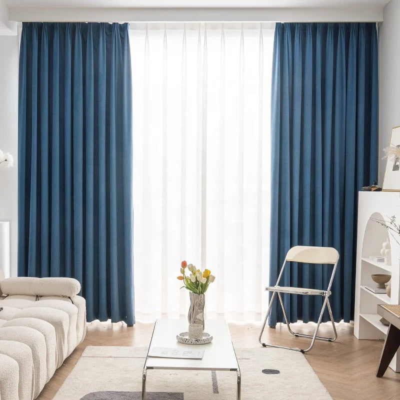 Nordic Style Embossed Herringbone Velvet Curtains Simple Light Luxury Living Room Bedroom Balcony Blackout Curtain Ready-Made