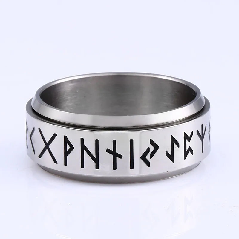 SS8-R131 Steel Soldier Rotating Rings Viking Rune Ring Stainless Steel Men Nordic Myth Religious Jewelry