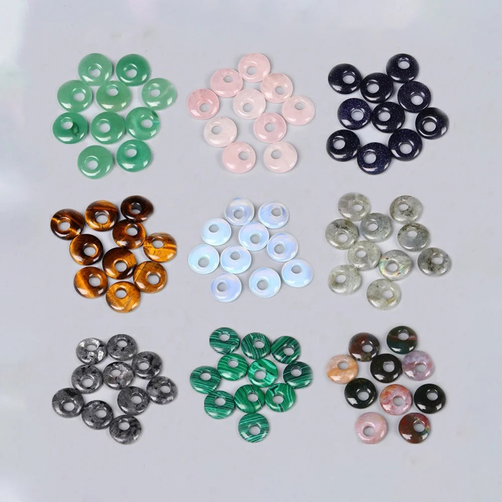 Healing Reiki Energy Crystal Quartz Natural Rose Quartz Turquoise Big Hole Gego Donut Pendants for DIY Earrings Necklace Making