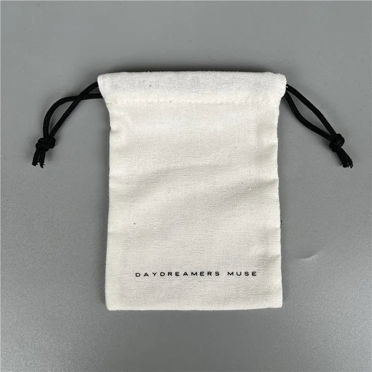 Custom Printing Cheap Mini White Cotton Fabric Rings Earrings Jewelry Packaging Gift Pouch Bag