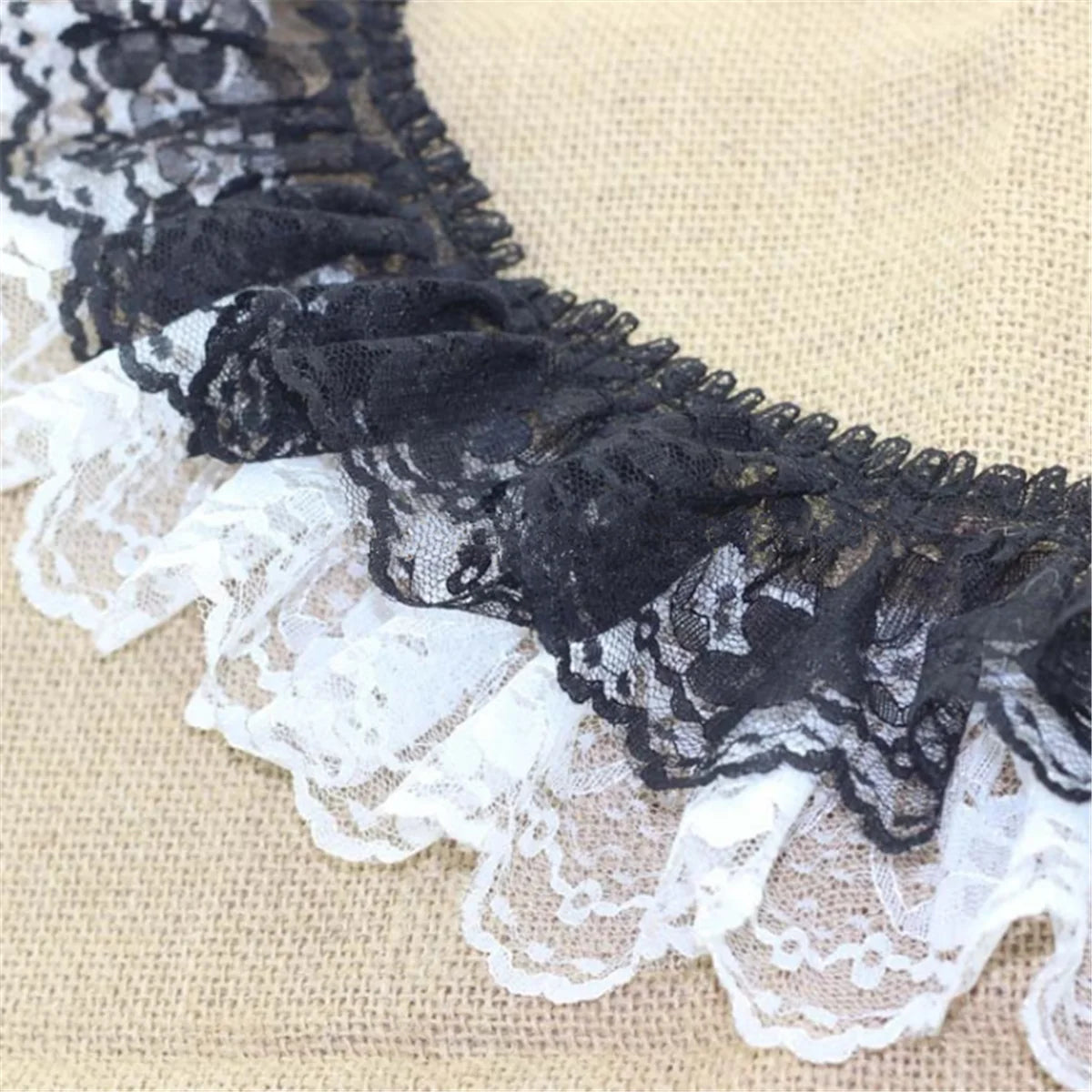 2M Vintage Ruffle Guipure Lace Edge Trim Pleated Ribbon Fabric Hem DIY Sewing Craft 7.5cm Width
