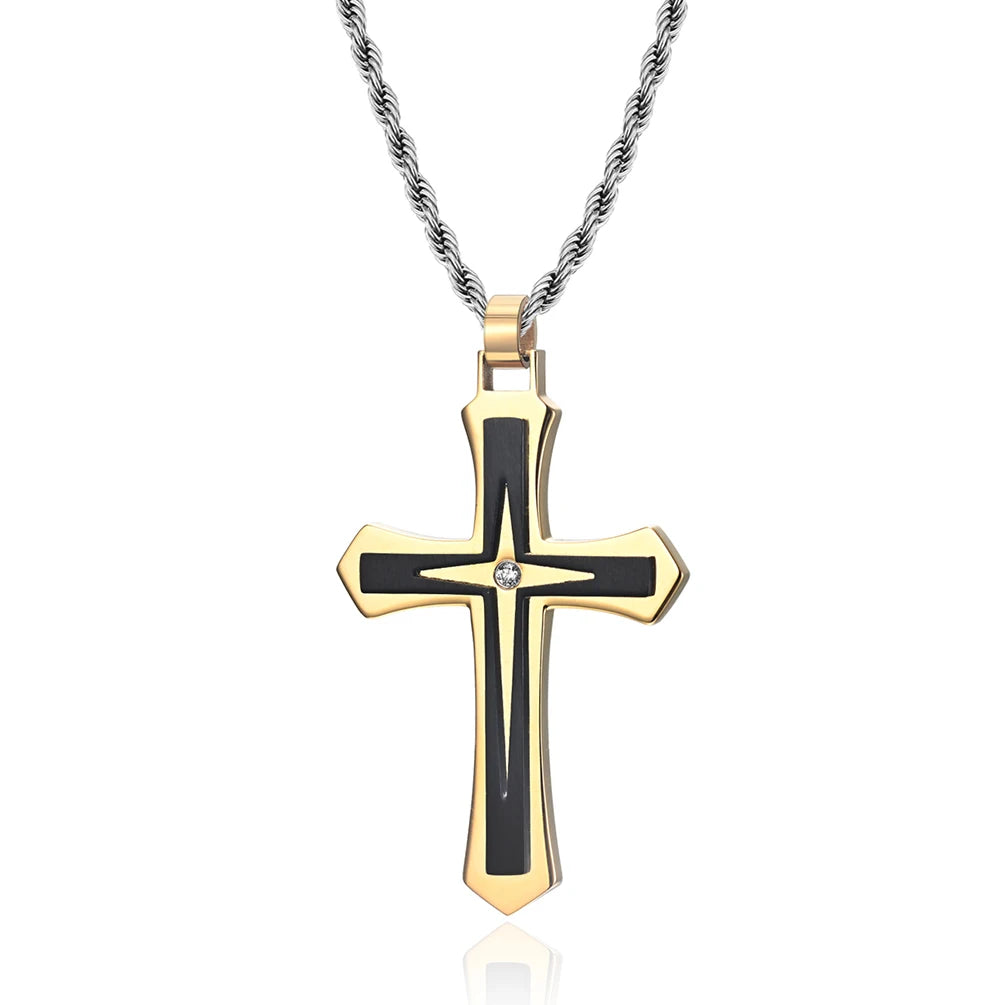 Factory Customized Classic Luxury Plating Cross Necklace High-polished Stainless Steel Zircon Multi-color Choice Simple Fashion