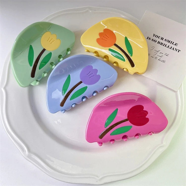 ODM Splicing Colors Tulip Flower Acetic Acid Hair Claw Clip Customizable Hair Accessories