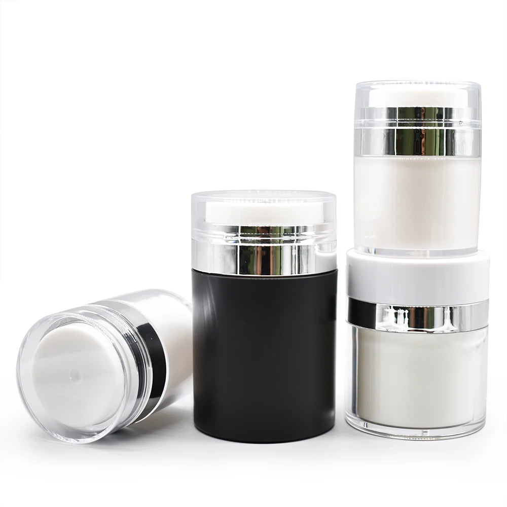 White Double Wall Airless Cosmetic Jars 15ml-50ml Acrylic Plastic Cap for Eye Cream Face Mask & Shampoo (Custom Sizes Available)