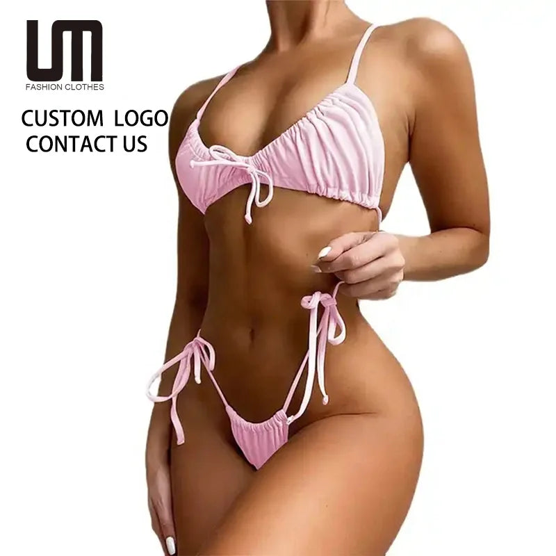 Liu Ming Custom Logo New Women Swimsuit Push up Bikinis Bathing Suit Low Waist Ruched Bikini Set