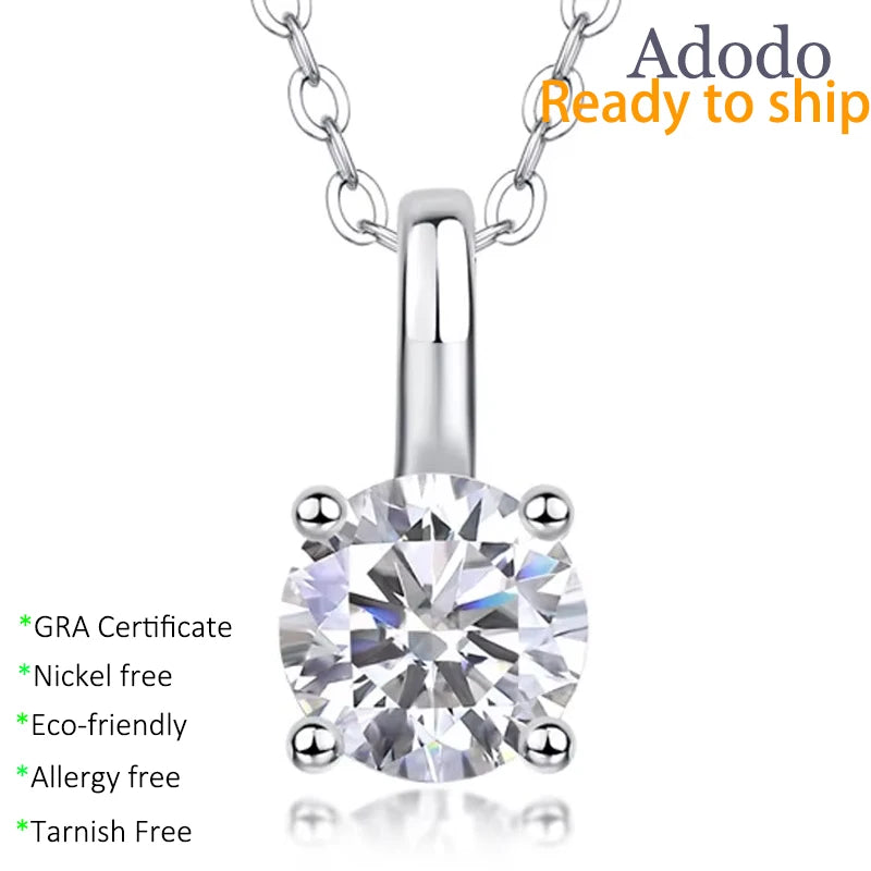 Simple Classic 4 Prong Set Round Cut 1ct Moissanite Jewelry 925 Sterling Silver 18K White Gold Plated Pendant Necklace for Women