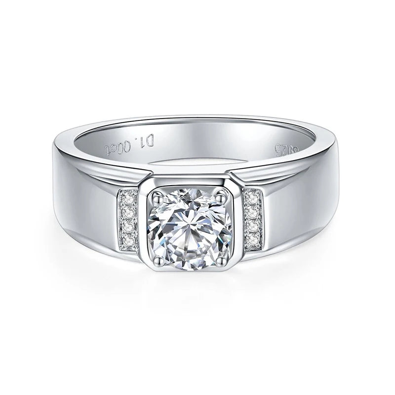 Starsgem Imposing Mesn Rings 1ct Moissanite Silver Jewelry Bulk Stacking 925 Silver Finger Ring Silver Ring Man