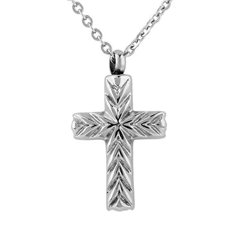 Stainless Steel Religious Cross Ashes Memorial Urn Jewelry Silver Plated Ashes Holder Keepsake Cremation Necklace Pendant