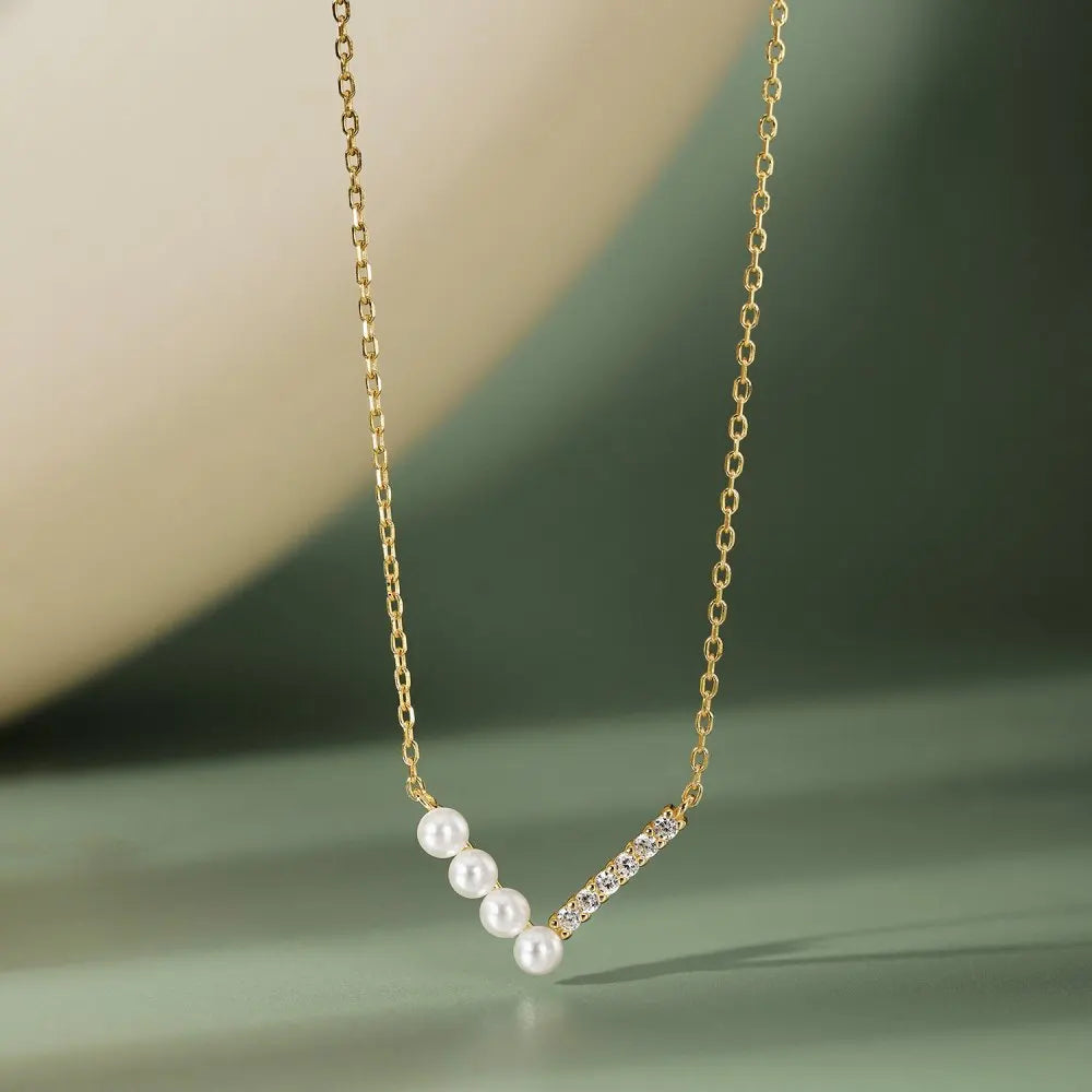 Fine Jewelry Necklaces 18K Gold Plated Cubic Zirconia Simulated Pearl S925 Sterling Silver Pendant Necklaces for Women Wedding