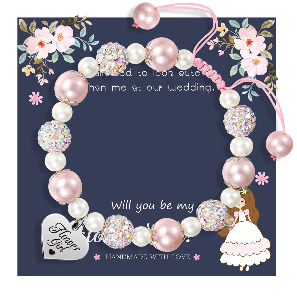 Natural Stone Shambhala Pearl Bead Bracelet Wedding Engagement Gift for Bridesmaid Flower Girl Maid of Honor Beaded Bracelet