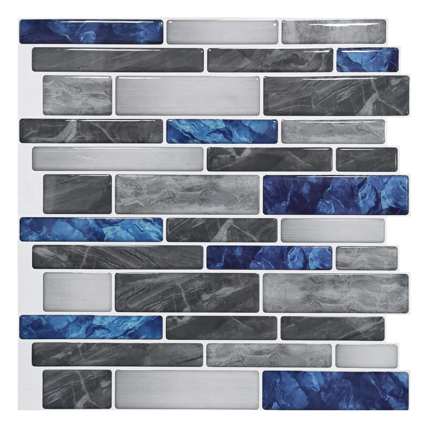 Long Strip Style Self Adhesive Mosaic Grey and Blue Marble Strip Wall Tiles Home Decorating Kitchen Bathroom Backsplash