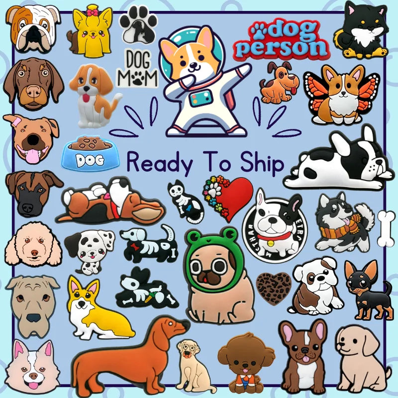 New Fashion Popular Custom Kawaii Pet Decor Clog Sandals Rubber Silicone Accessories Shoelaces Clip Animal Dog Shoe Charms Set
