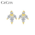 CZCITY Cute Earring Korean Hot Selling Flower Shaped Beaded Stone Cubic Zirconia Gold Earing for Woman