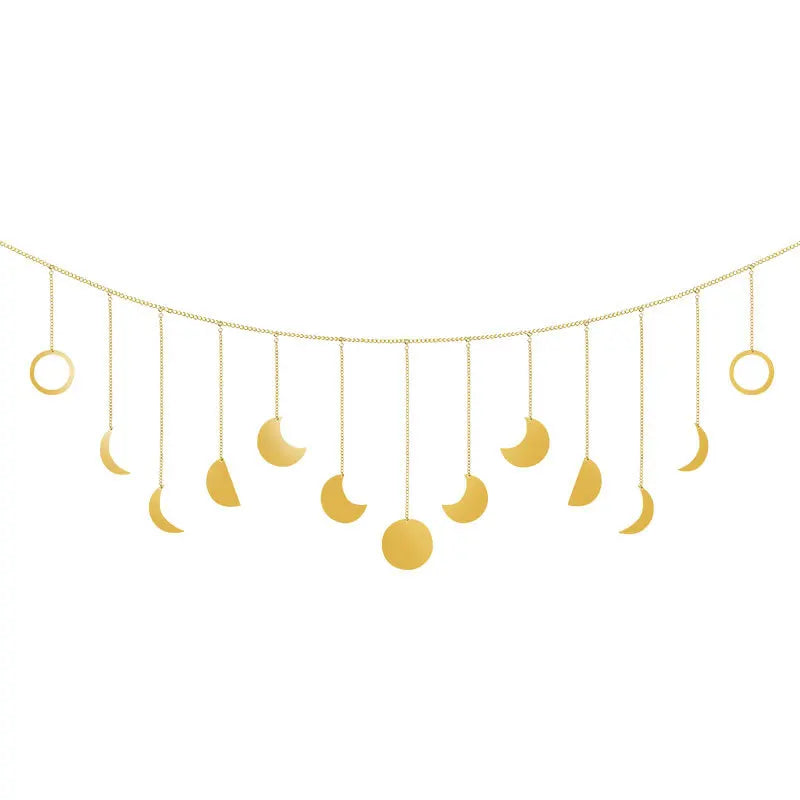 New Moon Phase Garland Wall Decor Boho Chic Fashion Metal Art Wall Hanging 13 Waterproof Ornaments Gold Silver for Bedroom