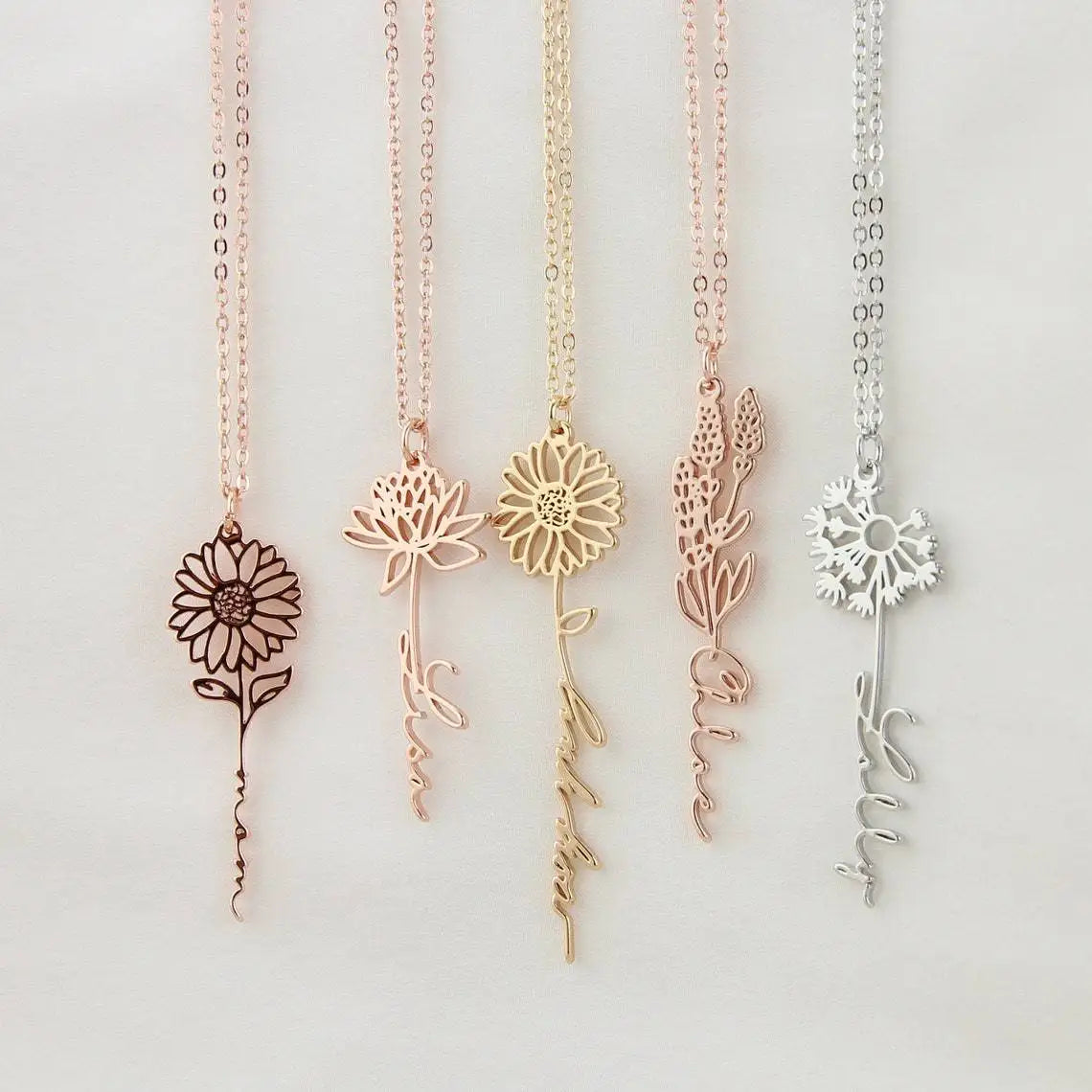 2025 New Custom Stainless Steel Name Plate Necklace Custom Jewelry Personalized Minimalist Birthday Flower Necklace