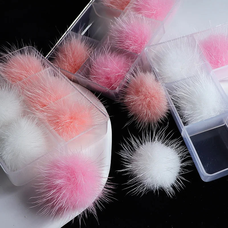 6 Pcs/Box Fluffy Pompoms Nail Art Jewelry Plush Ball Detachable Magnetic Hairball Kawaii French Manicure Decoration Accessories