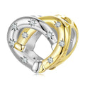 Solid 925 Sterling Silver Two-Tone Heart Charms Cute DIY Love Beads with Zircon Lucky Horseshoe for Women's Original Bracelet