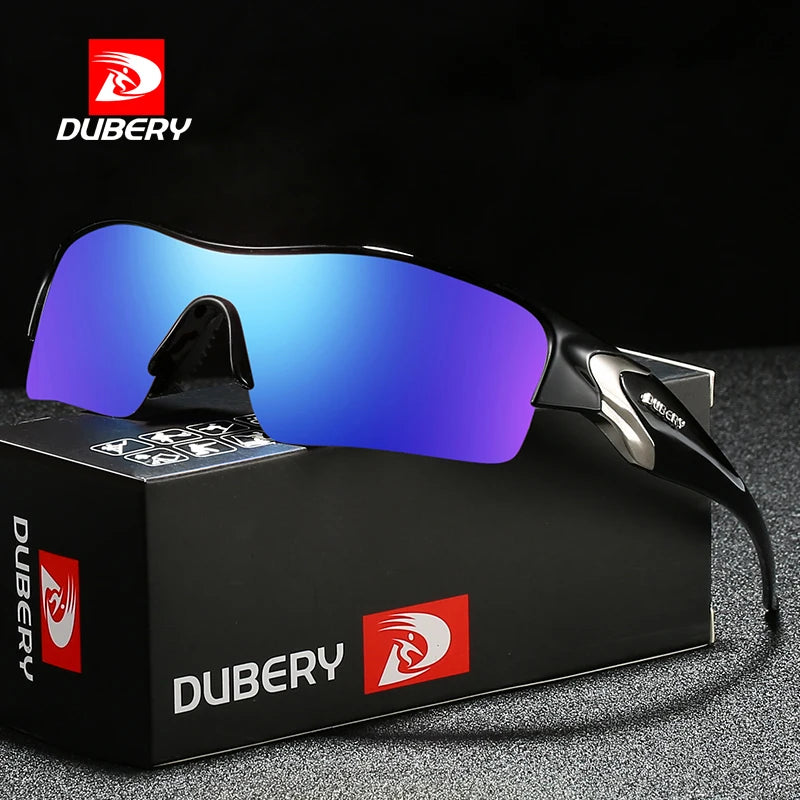 DUBERY 2026 Original UV400 Eyewear Blue/Red Large Frame Sunglasses for Men PC Material Fashionable Bicycle Sports Sunglasses