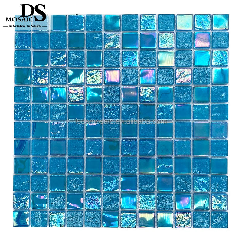 Blue Iridescent Glass Mosaic Tiles for Swimming Pools Bathrooms Outdoor Dining-Wall/Floor Projects for Living Rooms Bedrooms