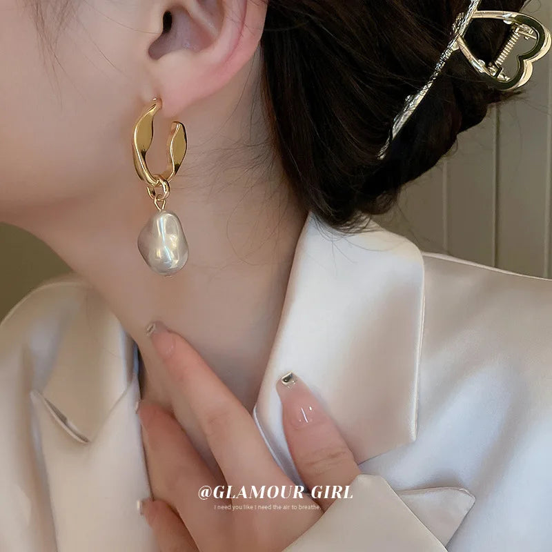 Gold Plated Luxury Baroque Pearl 925 Sterling Silver Post Drop Earrings Jewelry Real Natural Pearl Earring for Women