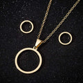 Stainless Steel Round Necklace Earring Set Three Piece Set of Accessories Simple Geometric Hollow Round Pendant