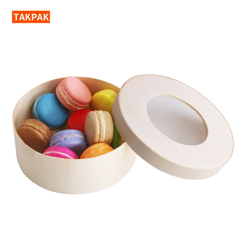 Wooden Cylinder Container Multifunctional Cake Snack Round Box with Round Window