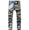 Men Mid Waist Skinny Jeans Patchwork Stretch Light Wash Denim Casual Eco-Friendly Pencil Pants