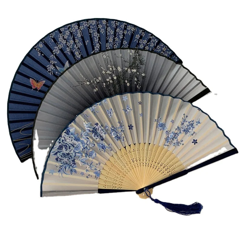2025 Vintage Style Silk Ancient Folding Fan Chinese Pattern Art Craft Gift Home Decoration Ornaments Dance Hand Fan Decor