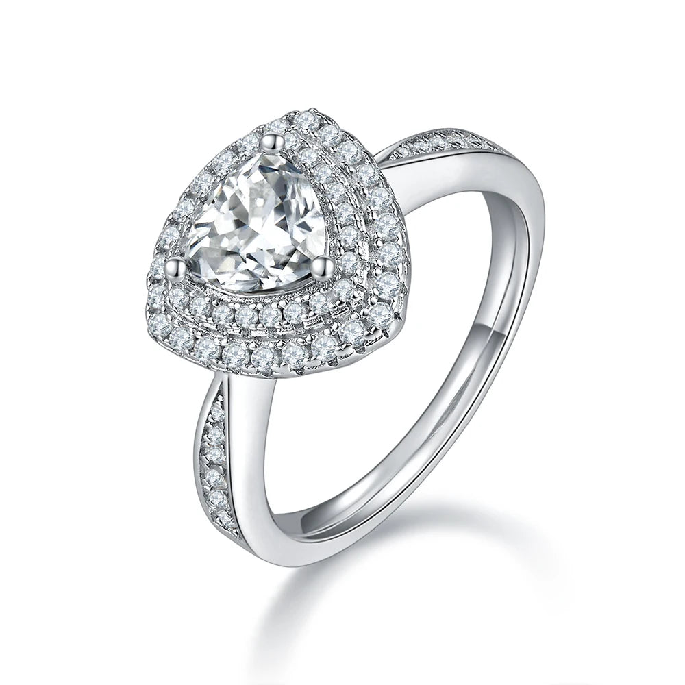 New Arrival High Quality White Gold Plated 925 Sterling Silver Double Halo Trillion Cut 1 Ct Moissanite Engagement Wedding Ring