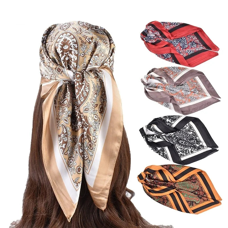 Wholesale Custom 27-Inch Satin Headband Scarf Big Silk Feeling Boho Style Bandanas for Women and Girls