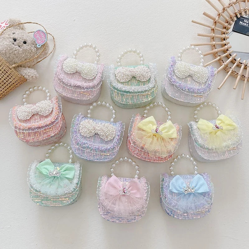 Spring New Small Fragrance Pearl Hand-held Bag Cute Princess Shoulder Bag Chain Mini Handbag for Children