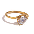 Trendy 18K Gold Plated 316L Stainless Steel Shiny White Zircon Ring Oval Heart Shape Ring for Women Jewelry Manufacturer