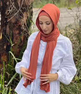 Muslim 2 Pcs Matching Set Jersey Shawls Scarves Headscarf Double Loop Instant Jersey Hijab for Women