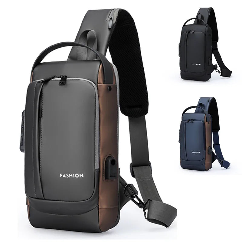 New Fashion Motorcycle Crossbody Chest Bags Custom USB Anti-Theft Waterproof Sling Bag Travel Shoulder Bag Men