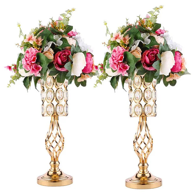 Crystal Wedding Flower Stand New Iron Centerpiece Vases and Candle Holders Bundle for Reception Party and Home Decor