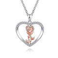 Love Design 925 Sterling Silver 3A Zircon Two Tone Rose Flower Heart Pendant Necklace