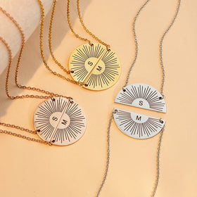 Customizable Stainless Steel Semicircle Necklace Pendant Gold Plated Trendy Couple Jewelry Wholesale Personality Letter Jewelry