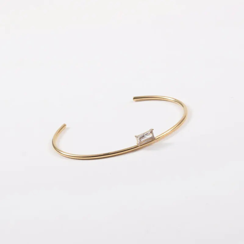 High End Dainty Lines Cuff Bracelet Rectangle Zirconia Bangle Stainless Steel Jewelry