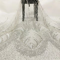Luxury Heavy Glitter Silver Beaded 3D Lace Fabric Handmade for Bridal Wedding Dress Eco-Friendly Nonwoven Weft Knitted Fabric