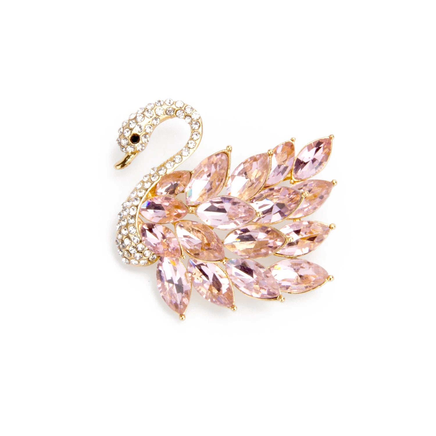 Daili Swan Brooch in Gold and Diamonds Brooch in pink Gemstone Feather Handmade Lapel Pin Brooch Lapel Pins for Unisex