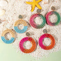 Natural Earrings Rattan Earrings Colorful Woven Rattan Large Round Drop Earrings