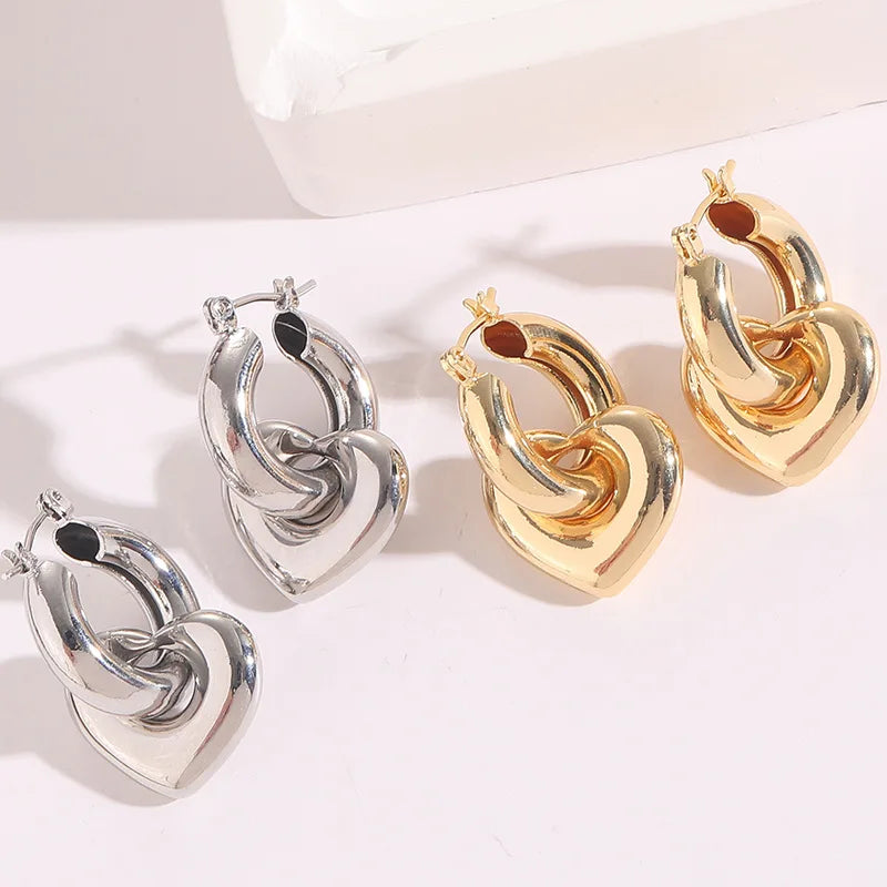 Ladies Daily Working Show Fashion Chic Alloy Heart Charm Dangle Earring Jewelry 14k Gold Plated Chunky Earrings Jewelry