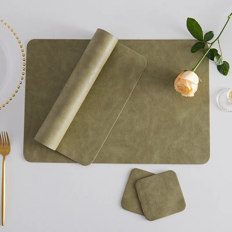 New Design Factory Wholesale Heat Resistant Waterproof Rectangle Dining Tablemat PU Leather Table Placemat for Wedding