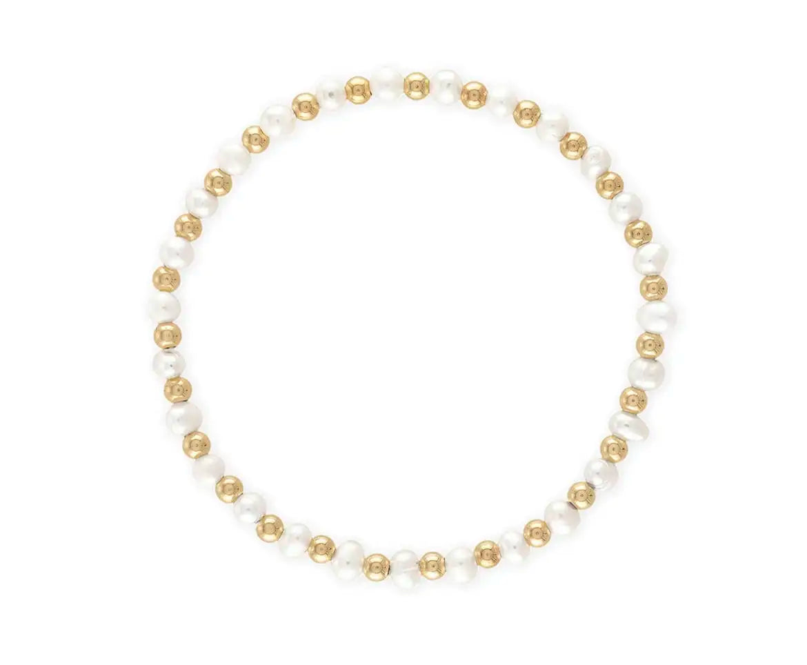 Beadsnice Vintage White Pearl Beads Bracelet 14k Gold Filled Round Beads Jewelry Bridal Unisex Party