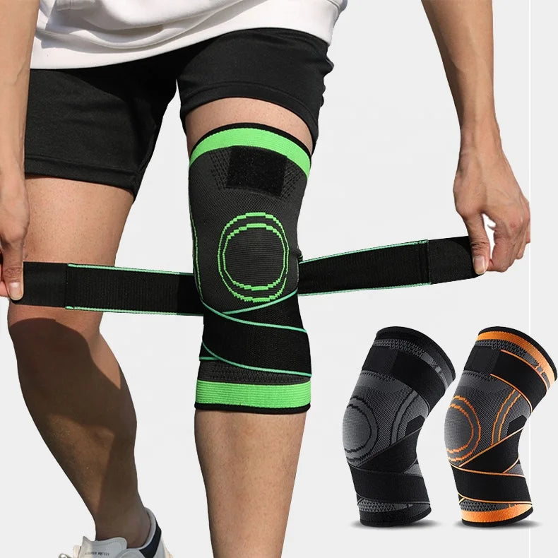 Elastic Knitted Nylon Knee Brace Compression Support Sleeve with Adjustable Straps for Running Support