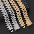 NUOYA Luxury 2 Row Shiny Zircon Diamond Cuban Link Chain Necklace 18K/White Gold Plated Hip Hop Jewelry for Women and Men