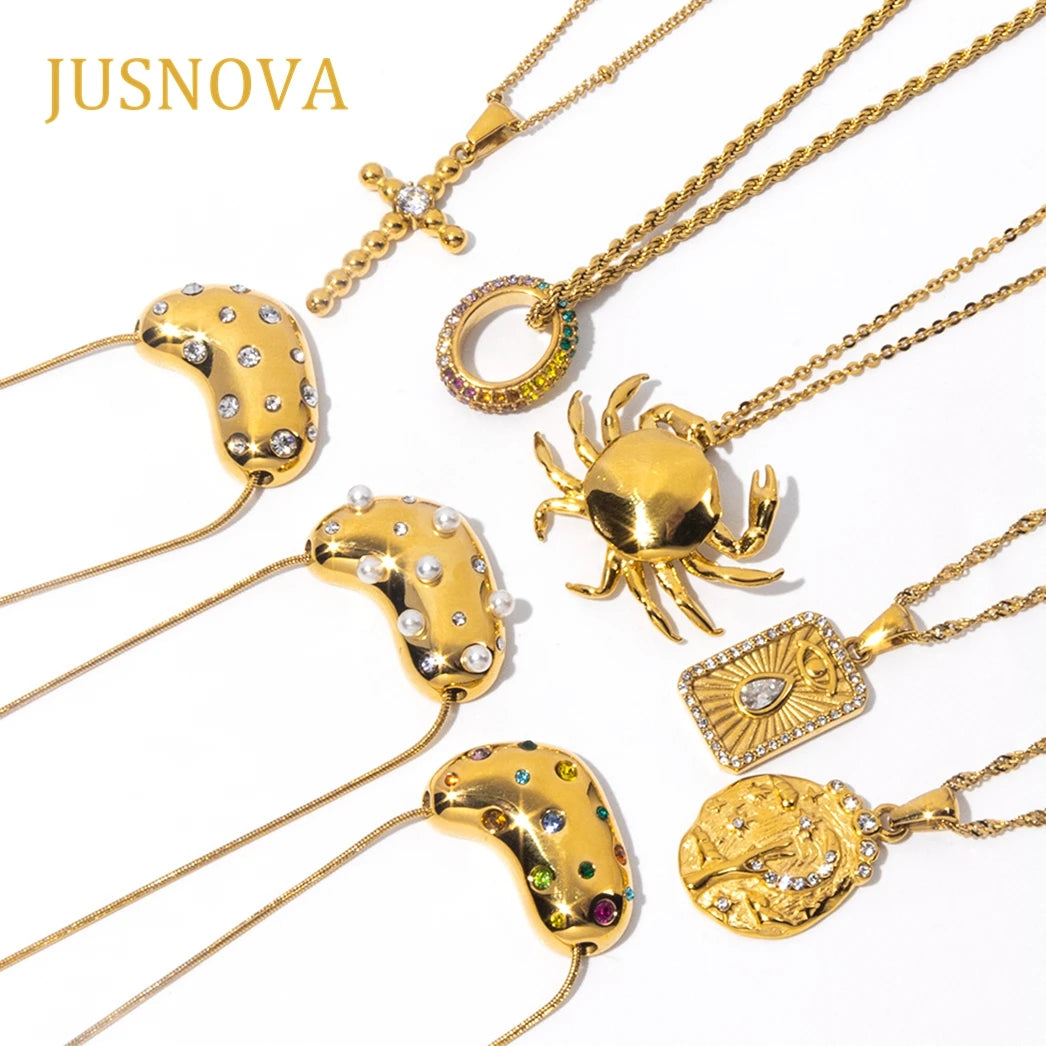 JUSNOVA Stainless Steel Jewelry Waterproof Custom Women Columnar Crystal Chain Necklace
