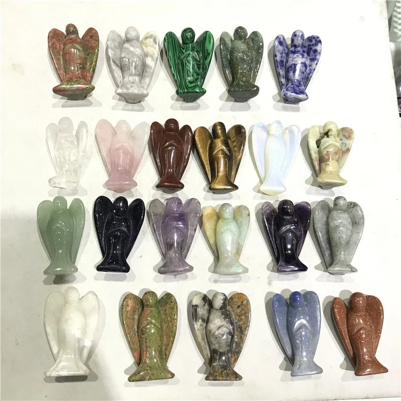 Natural Various Carved Natural Stone Crystal Angel Statue Angel Figurine Wholesale